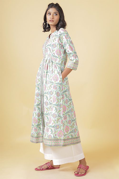 Mint Green And Bubble Gum Cotton Kurta