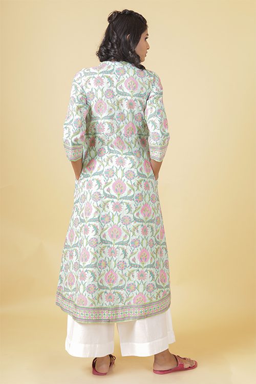 Mint Green And Bubble Gum Cotton Kurta
