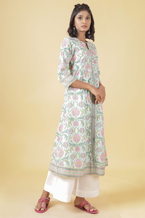 Mint Green And Bubble Gum Cotton Kurta