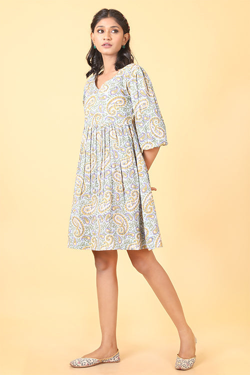 Shuddhi Powder Blue with Canary Yellow Printed Dress