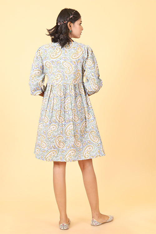 Shuddhi Powder Blue with Canary Yellow Printed Dress