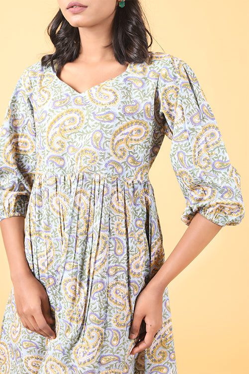 Shuddhi Powder Blue with Canary Yellow Printed Dress