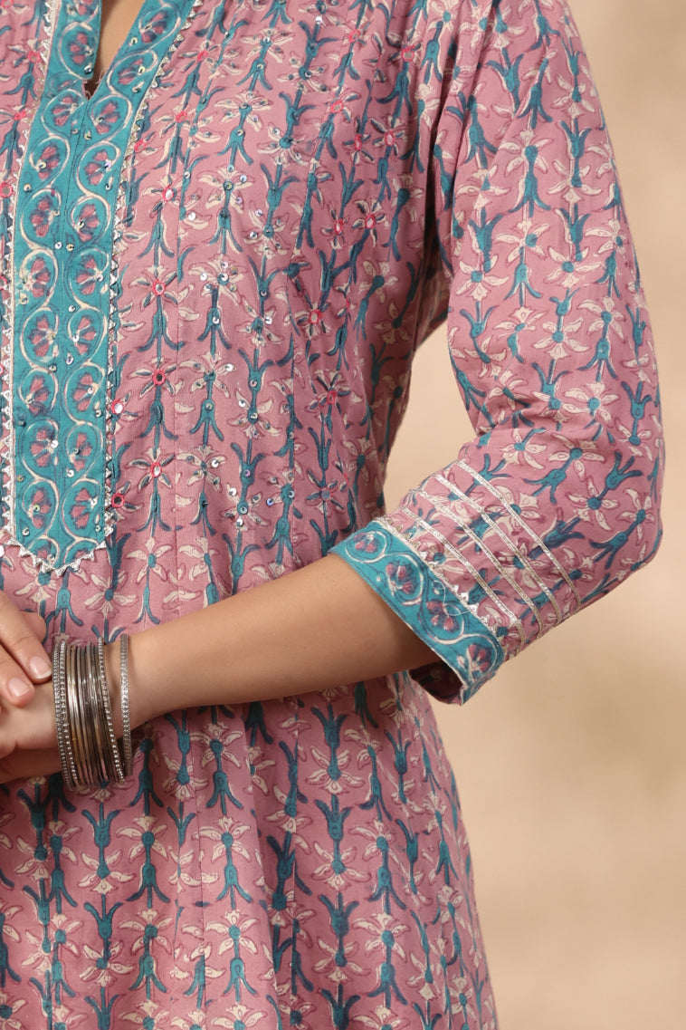 Shuddhi purple and teal green piece kurta and duppatta set
