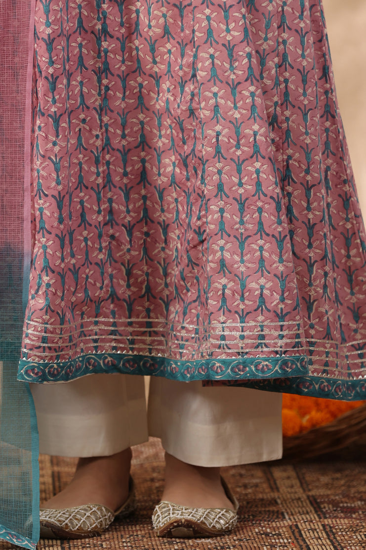 Shuddhi purple and teal green piece kurta and duppatta set