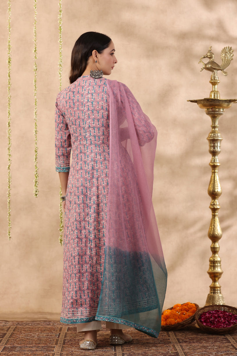 Shuddhi purple and teal green piece kurta and duppatta set