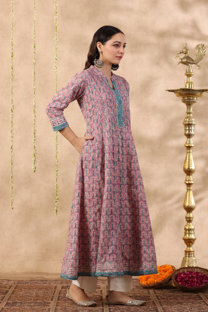Shuddhi purple and teal green piece kurta and duppatta set