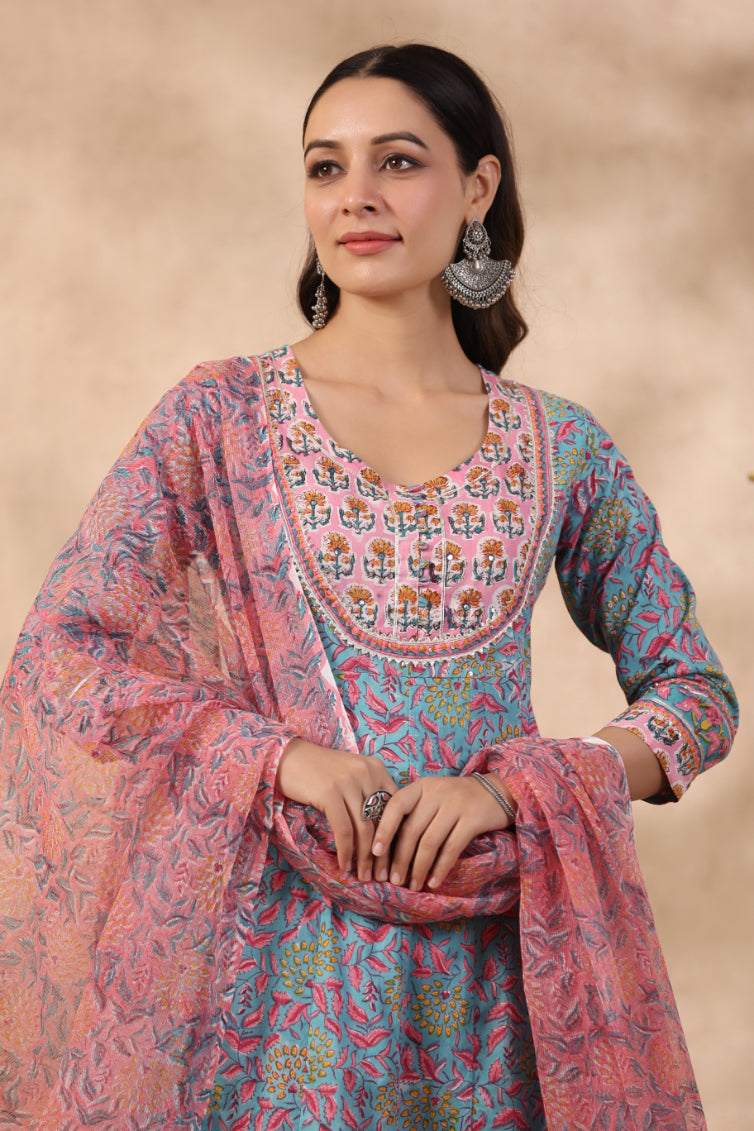 Shuddhi green and baby pink 2 piece kurta and duppatta set