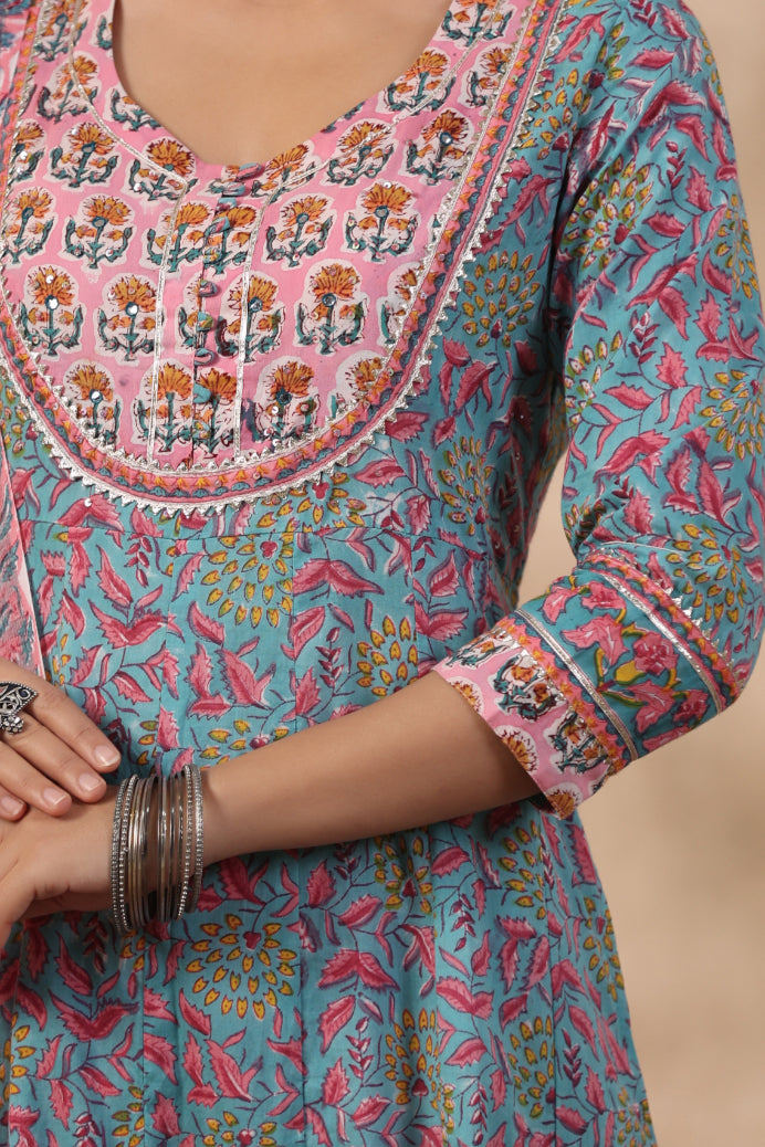 Shuddhi green and baby pink 2 piece kurta and duppatta set