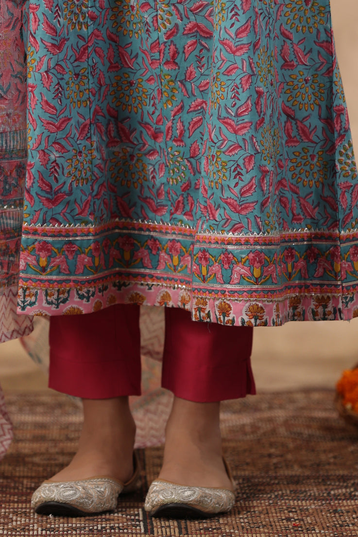 Shuddhi green and baby pink 2 piece kurta and duppatta set