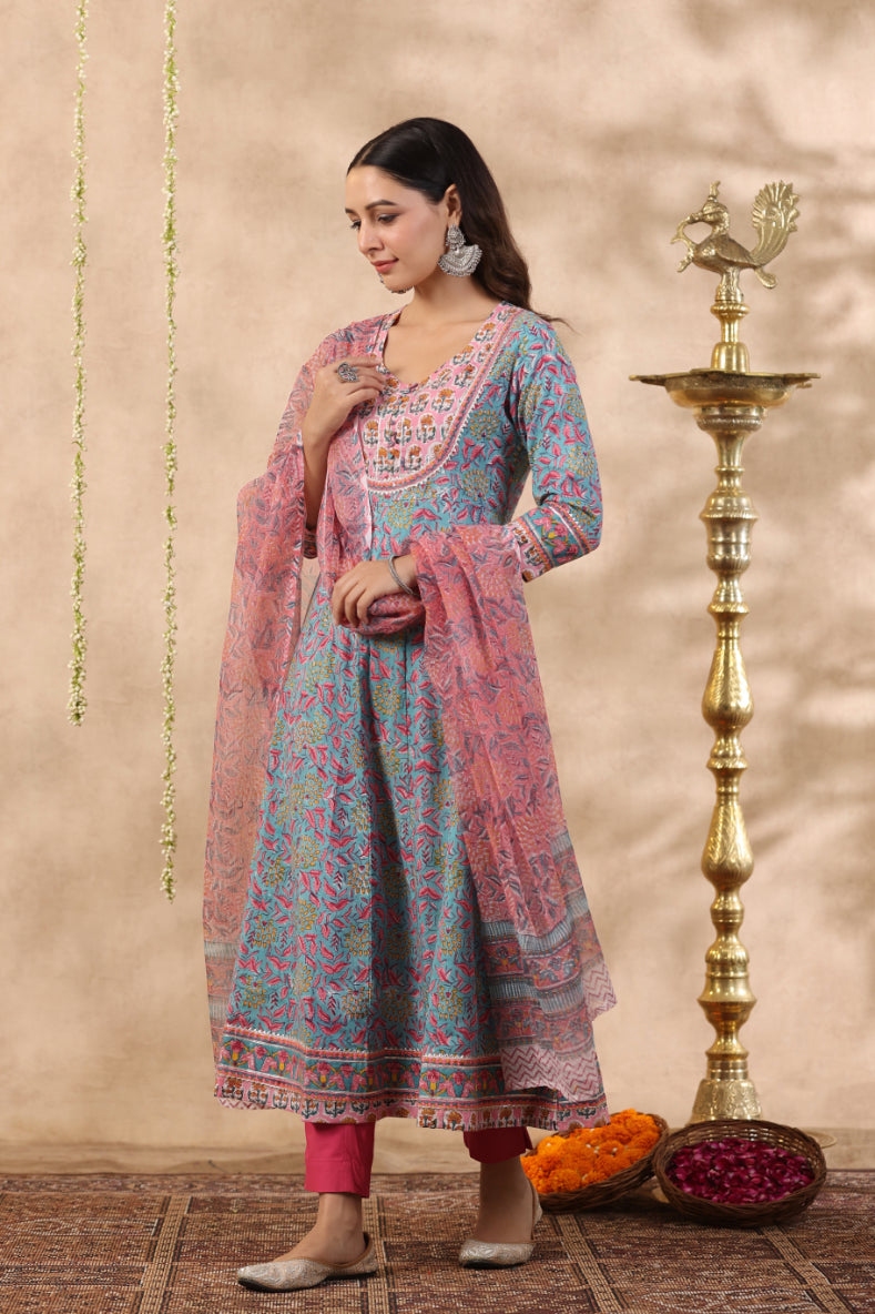 Shuddhi green and baby pink 2 piece kurta and duppatta set