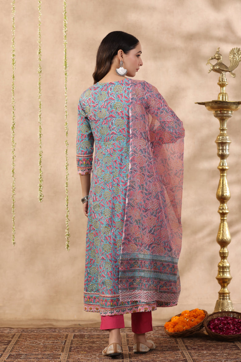 Shuddhi green and baby pink 2 piece kurta and duppatta set