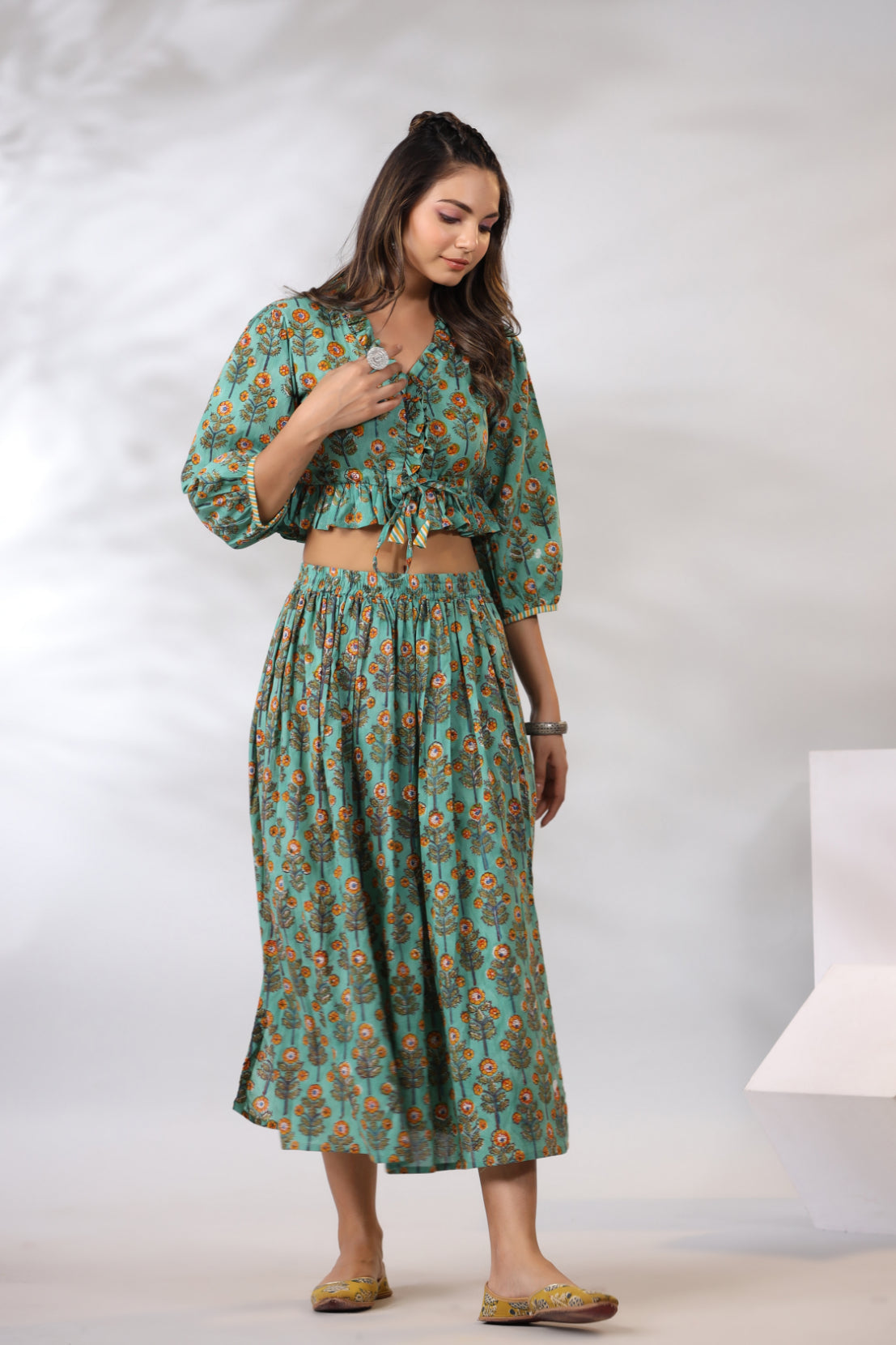 Emerald Green Skirt-Top Set