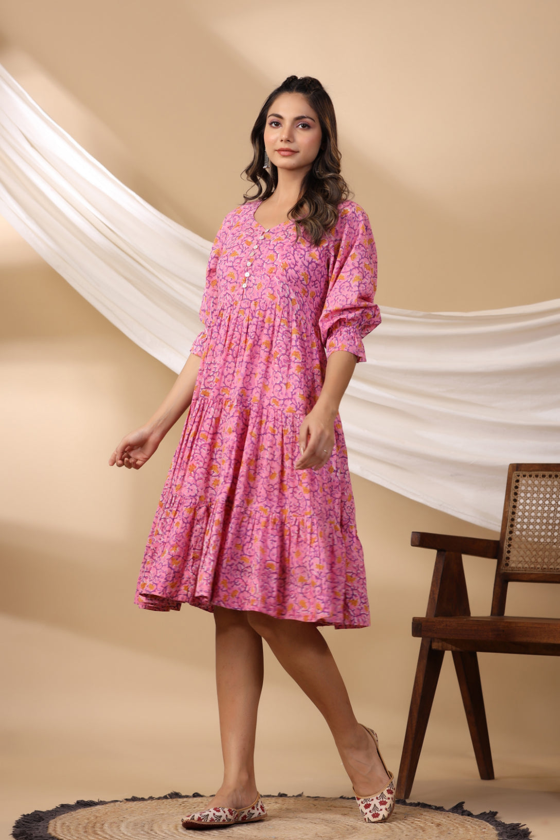 Pink Button Down Tier Dress