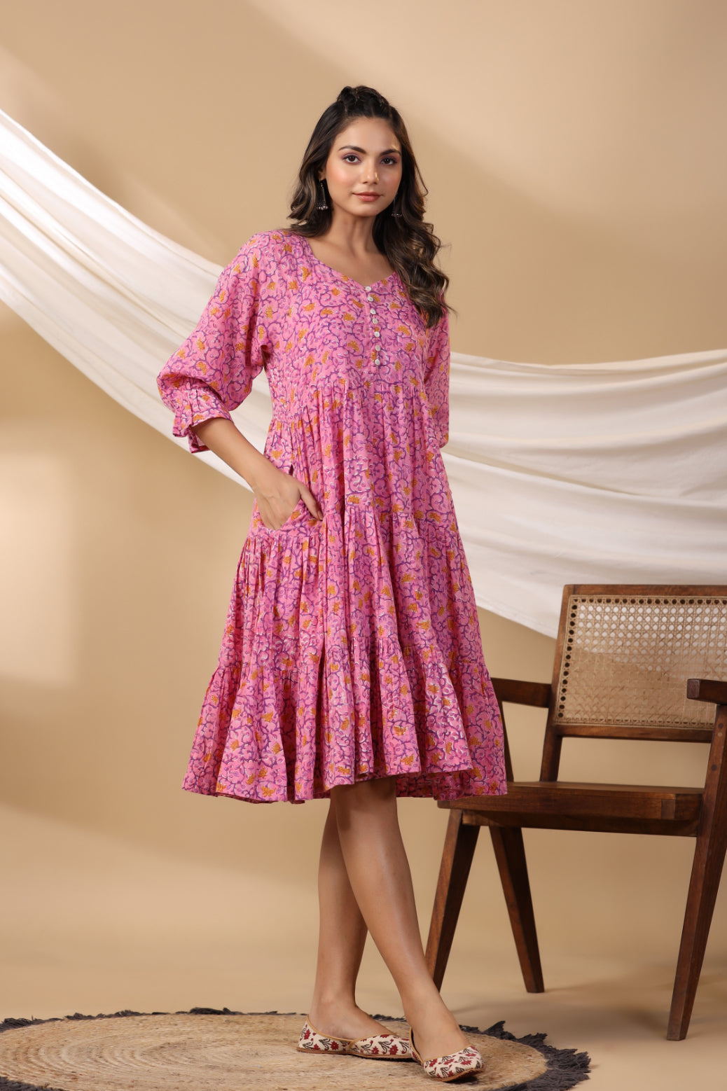 Pink Button Down Tier Dress