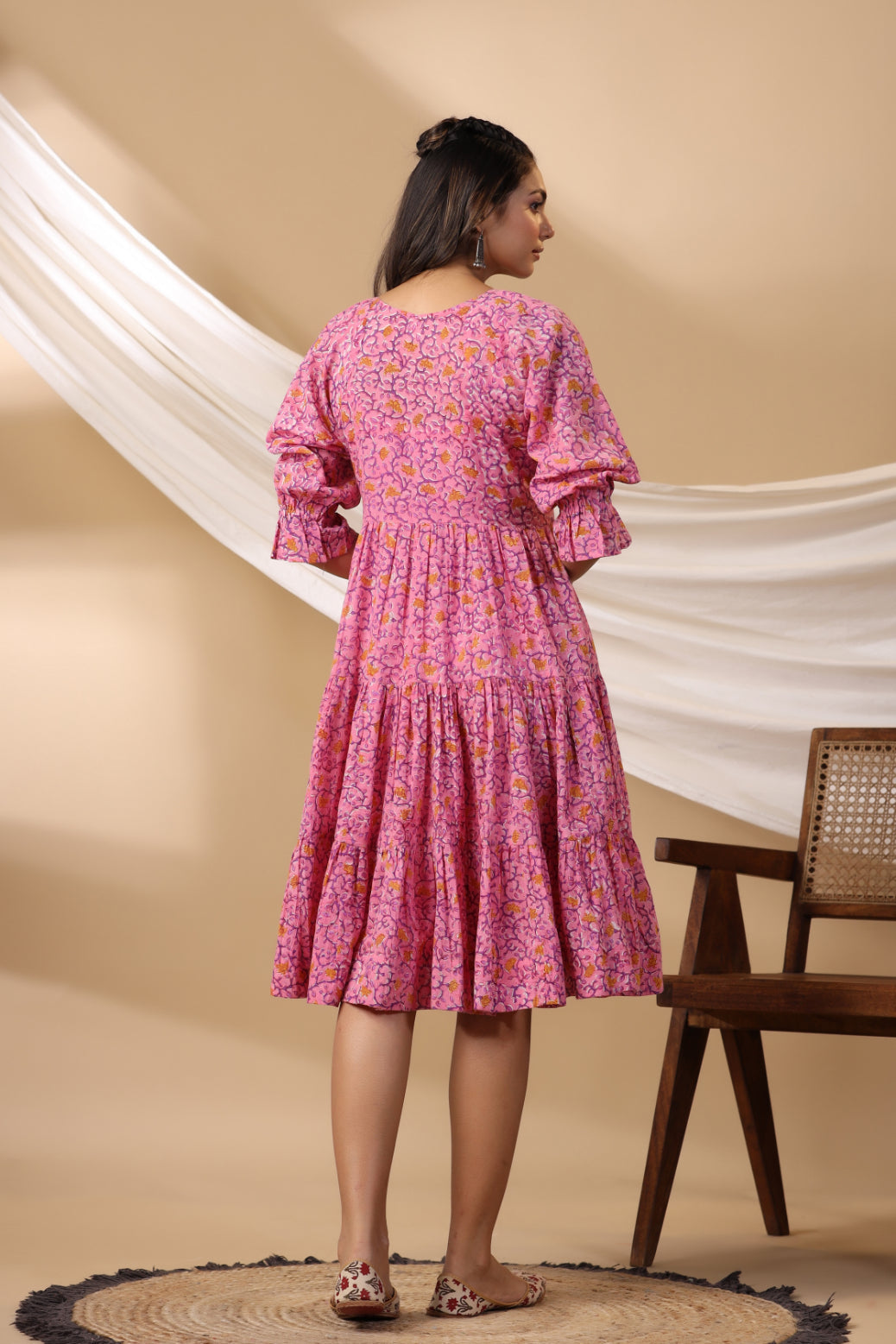 Pink Button Down Tier Dress