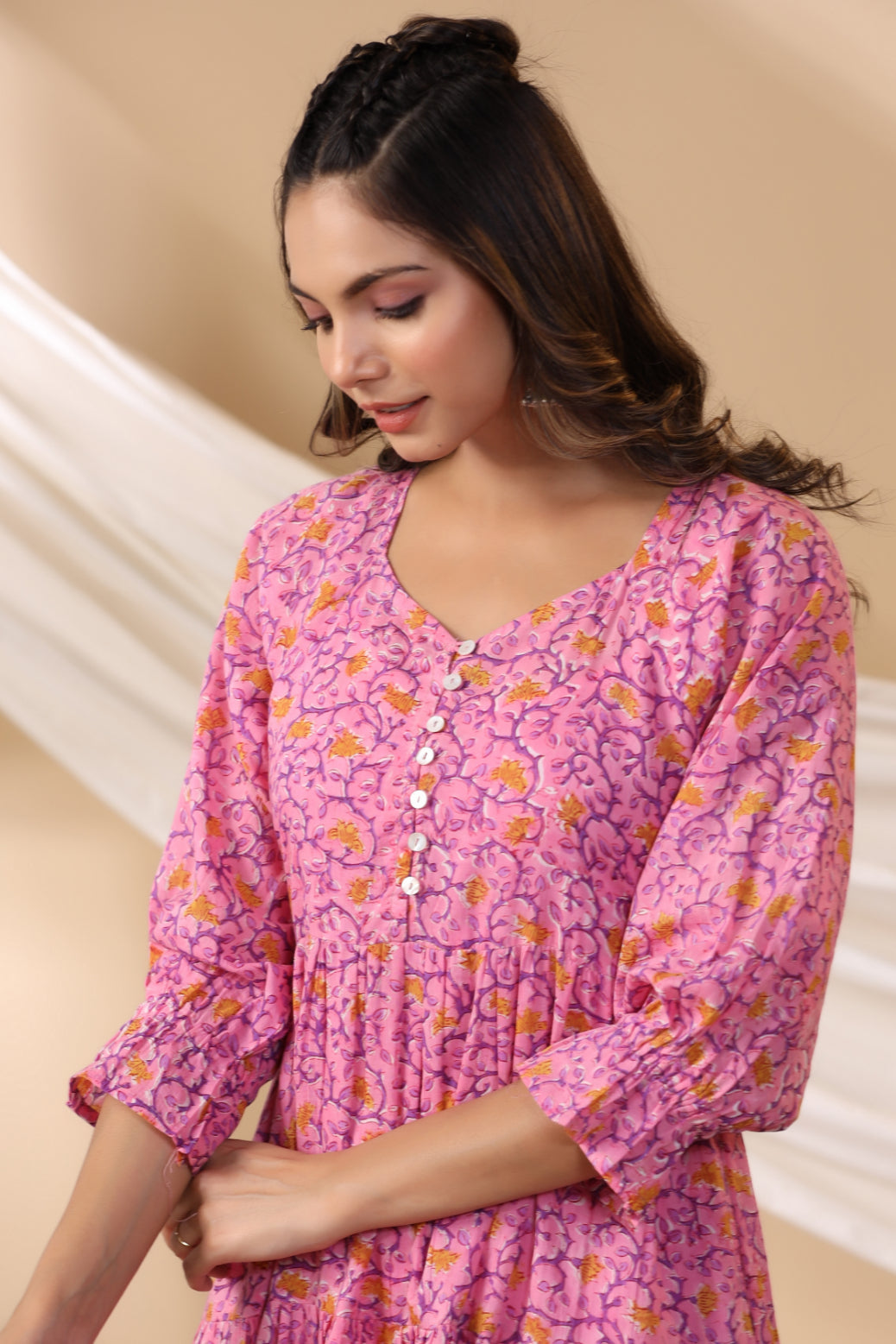 Pink Button Down Tier Dress