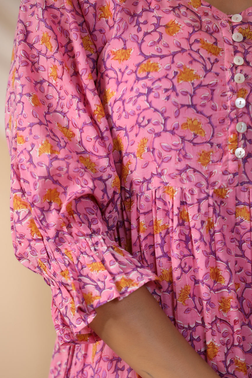 Pink Button Down Tier Dress