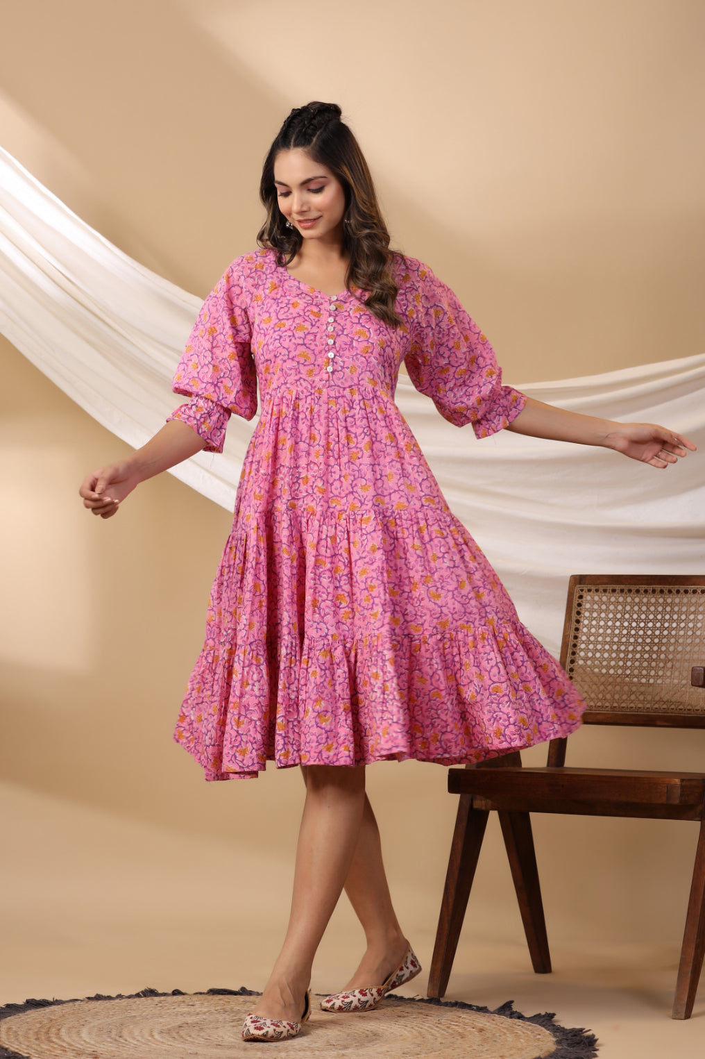 Pink Button Down Tier Dress