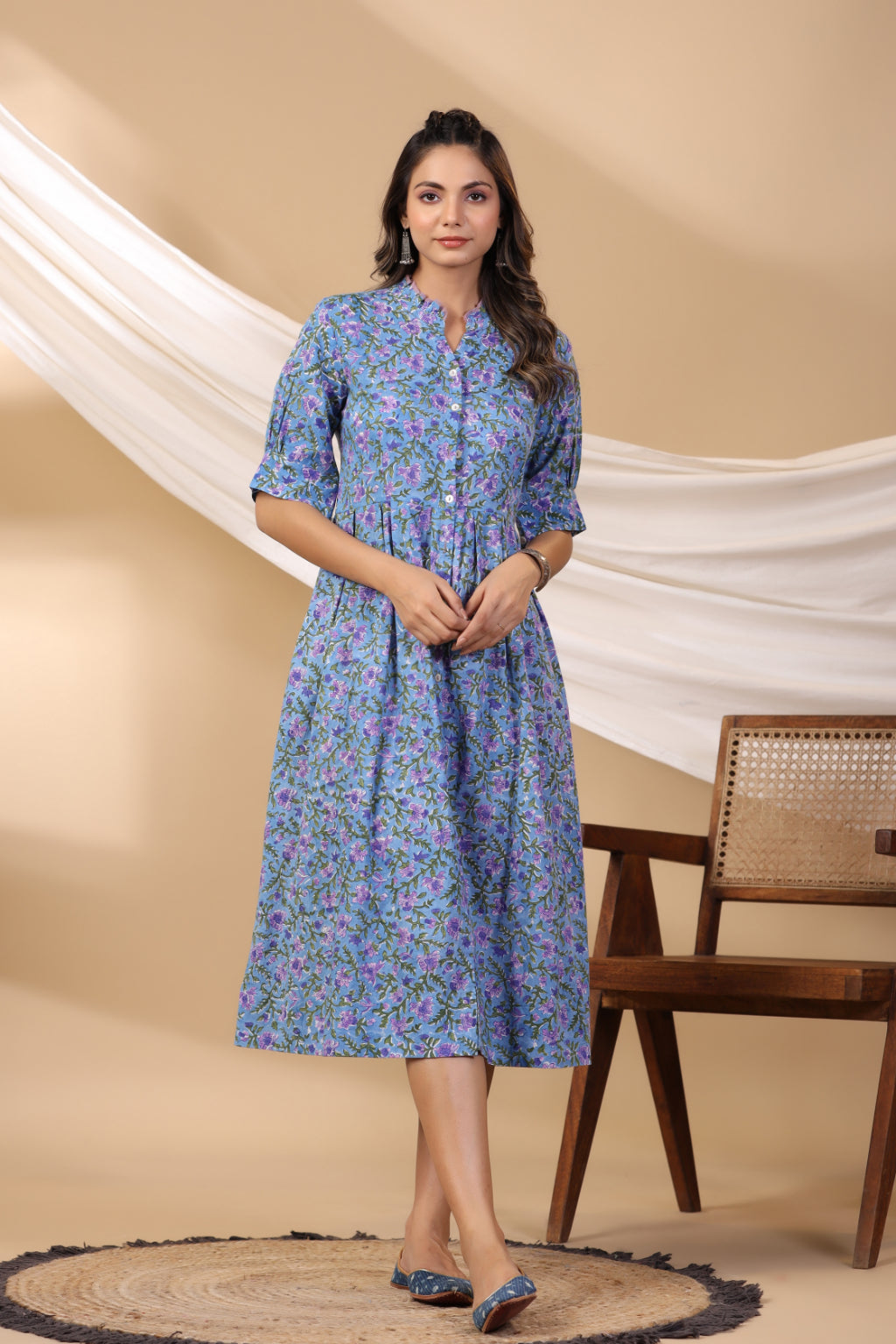 Cyan Blue Button Down Dress