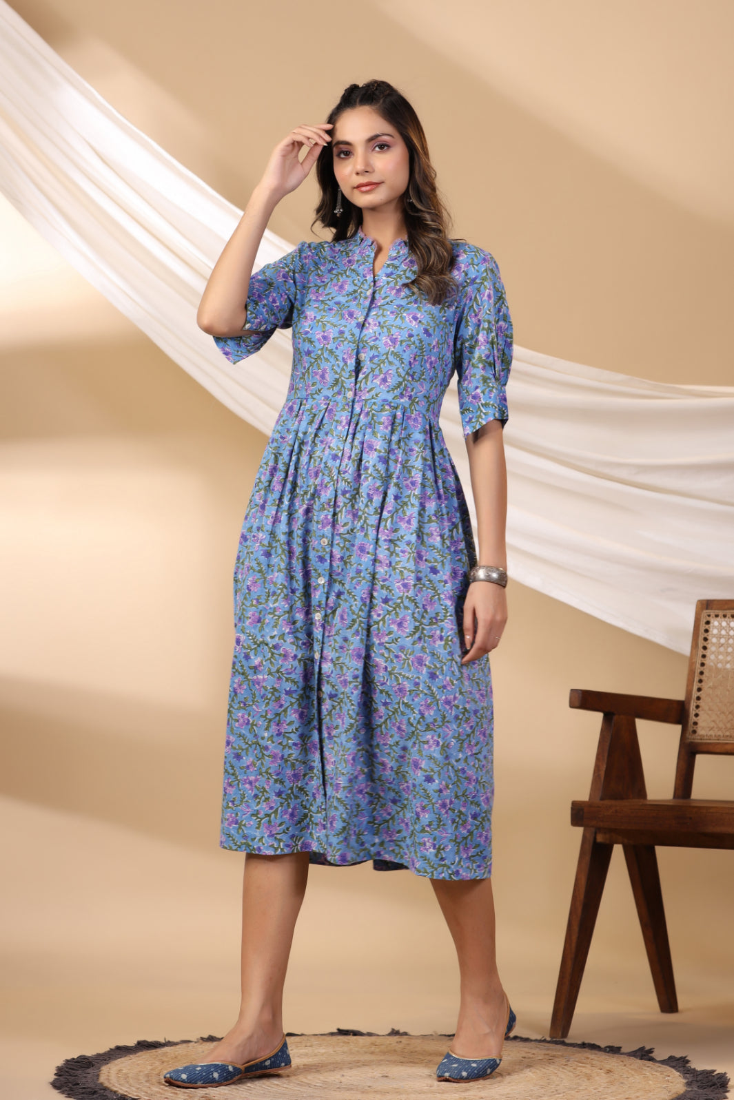 Cyan Blue Button Down Dress