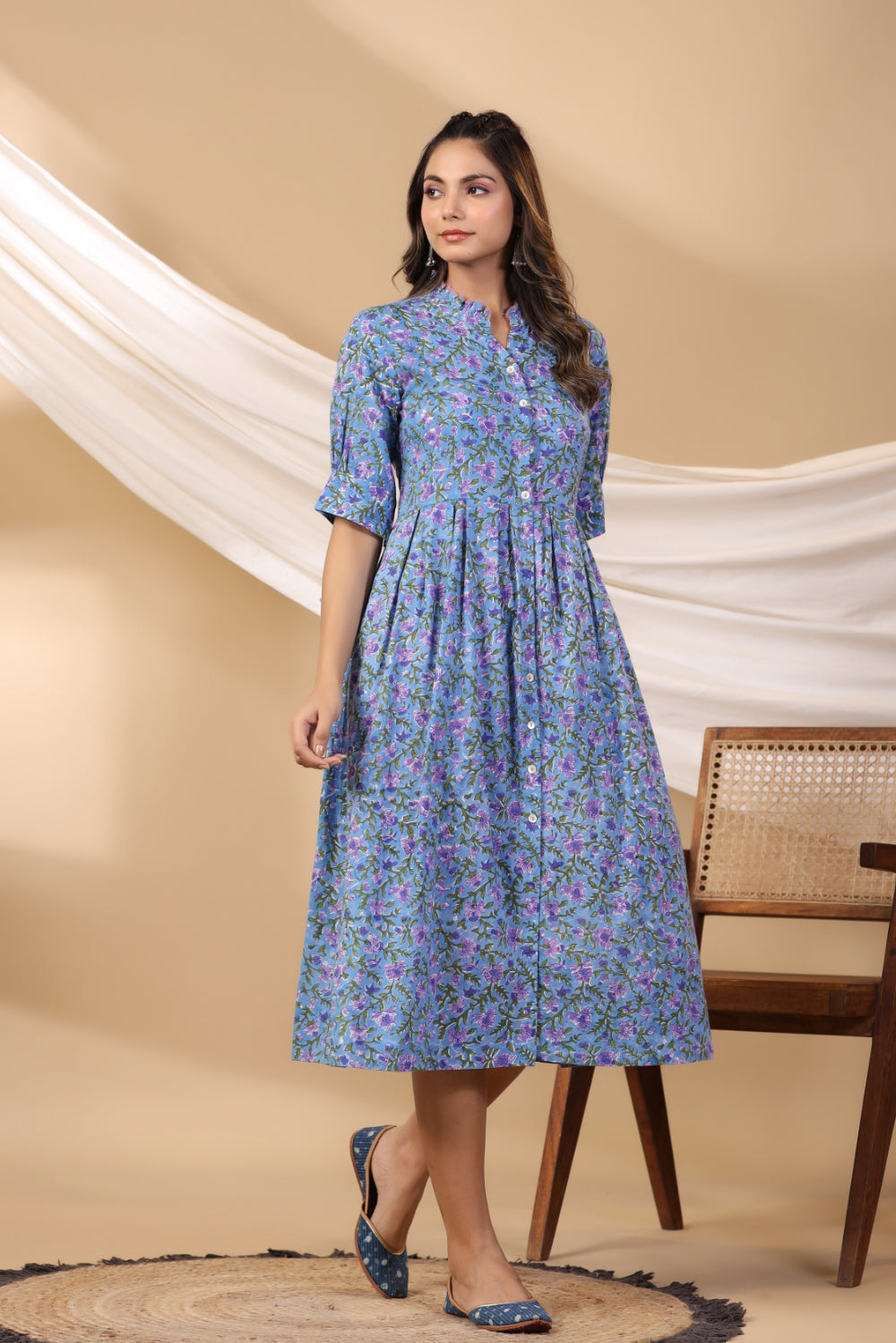 Cyan Blue Button Down Dress