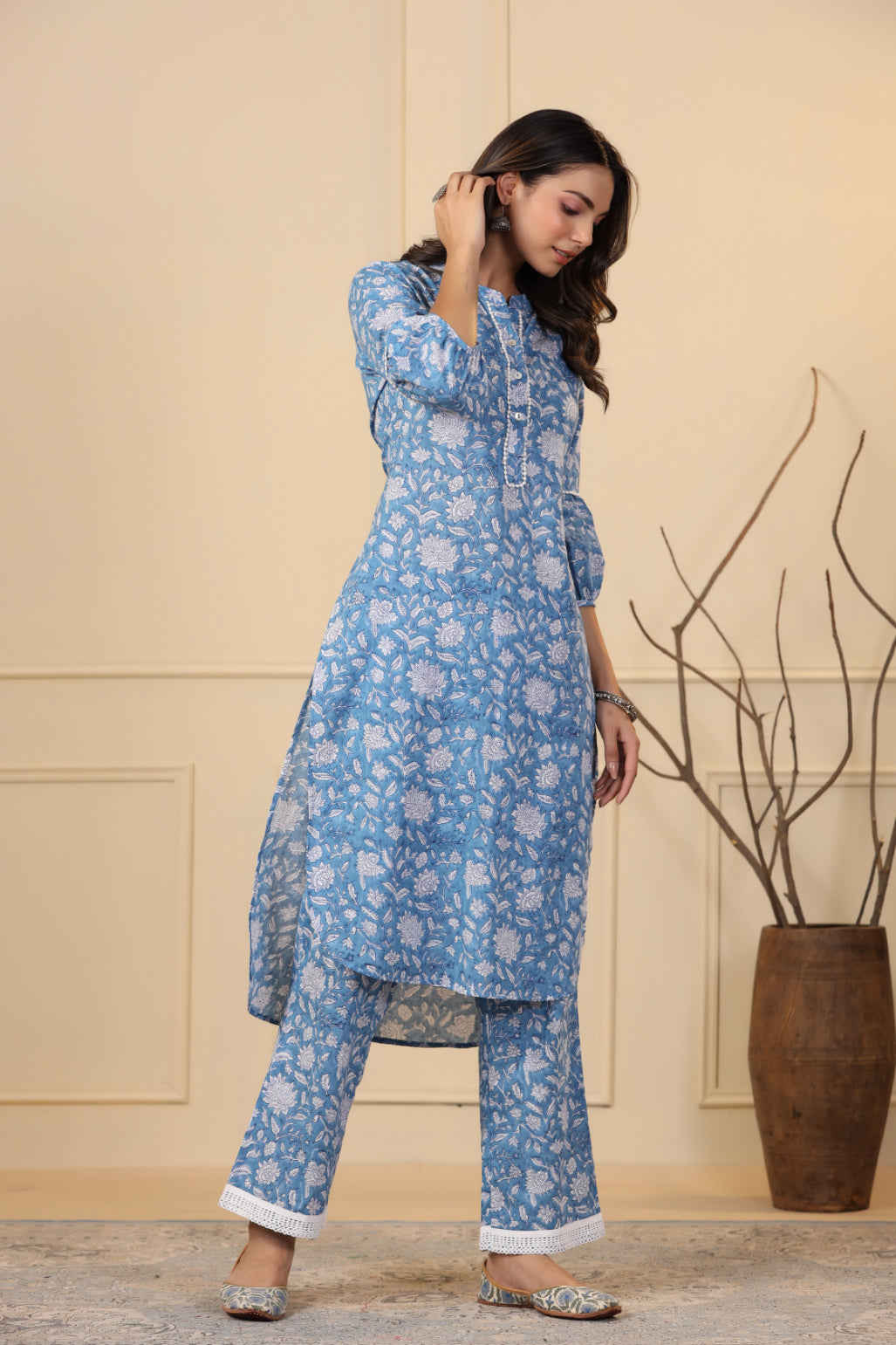 Cerulean Blue Button Down Kurta Set