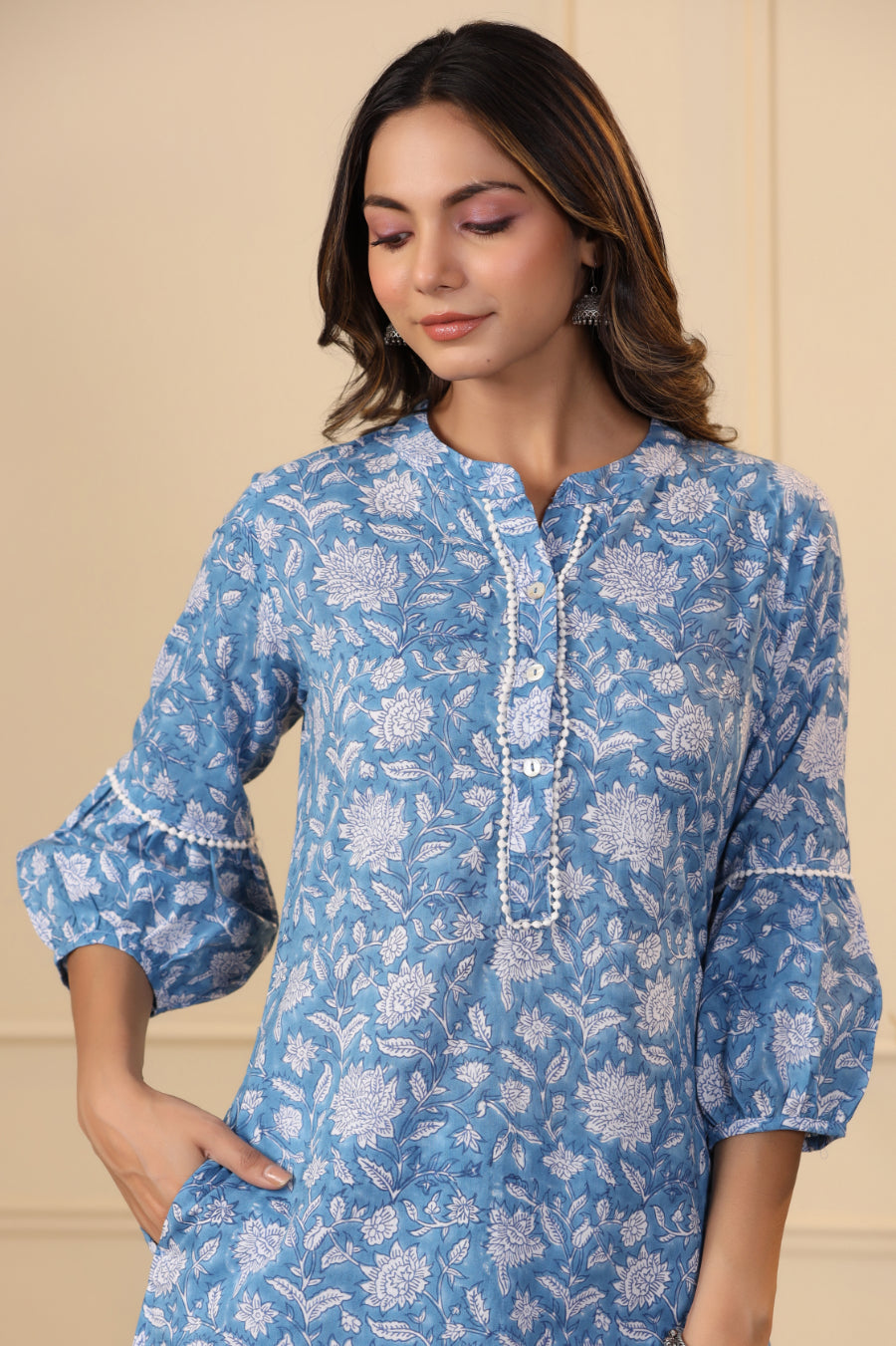 Cerulean Blue Button Down Kurta Set