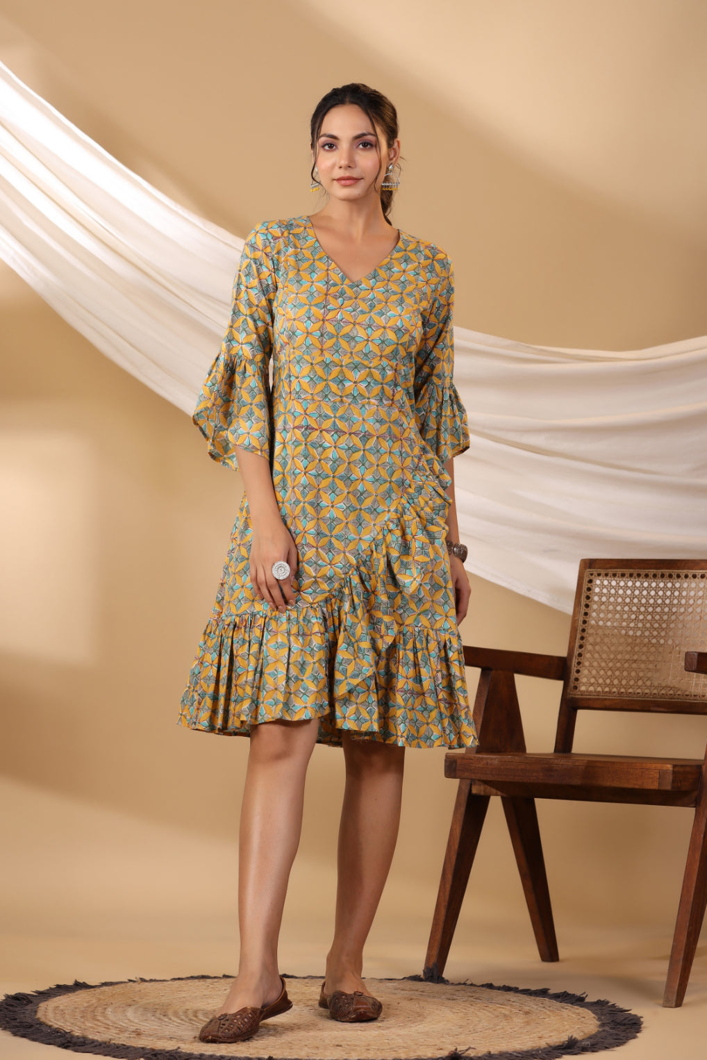 Mustard Tier - Tie Dress