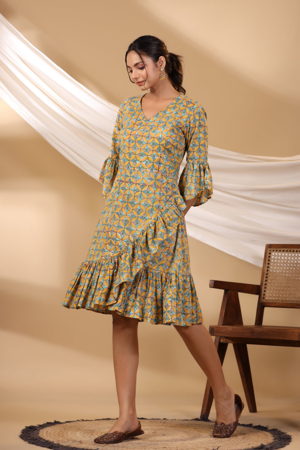Mustard Tier - Tie Dress