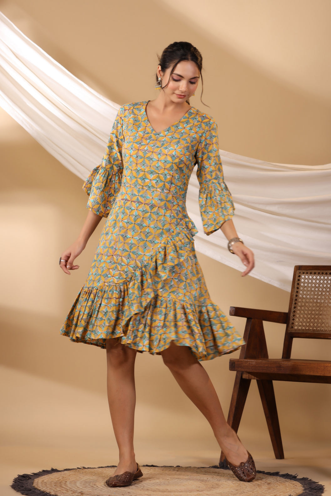 Mustard Tier - Tie Dress