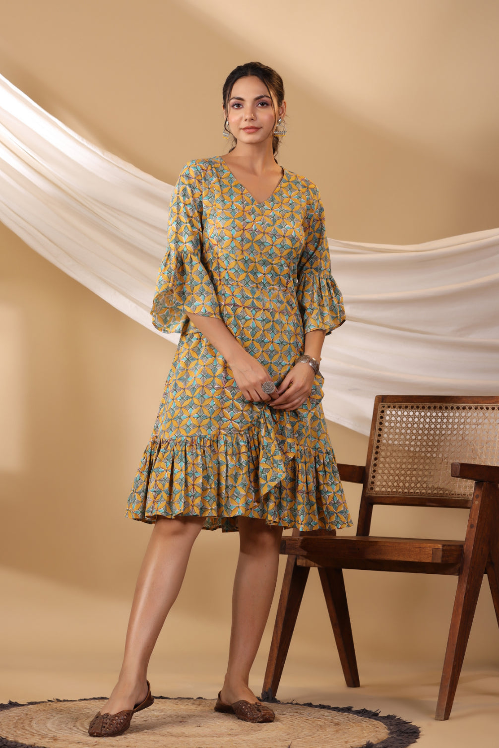 Mustard Tier - Tie Dress