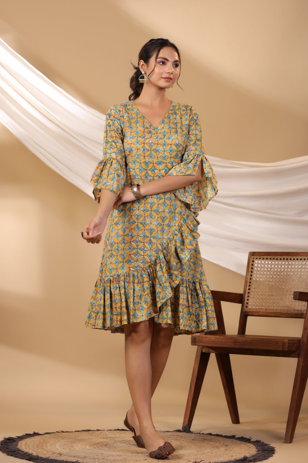 Mustard Tier - Tie Dress