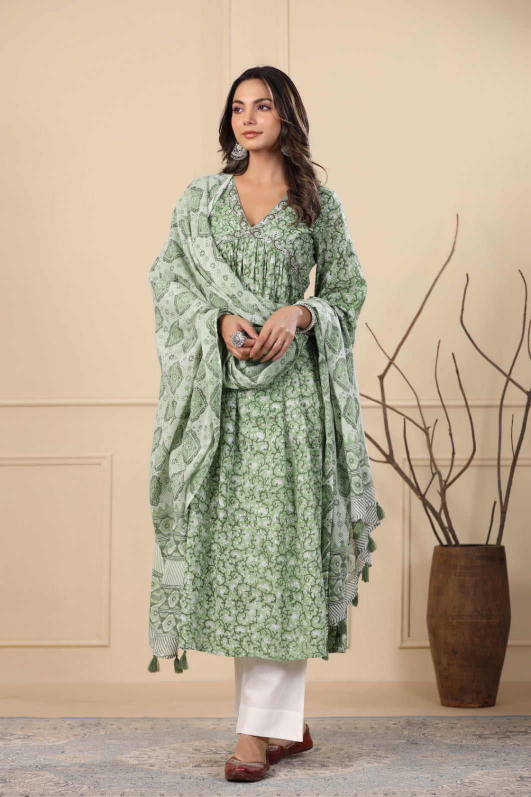 Grass Green Kurta Dupatta Set