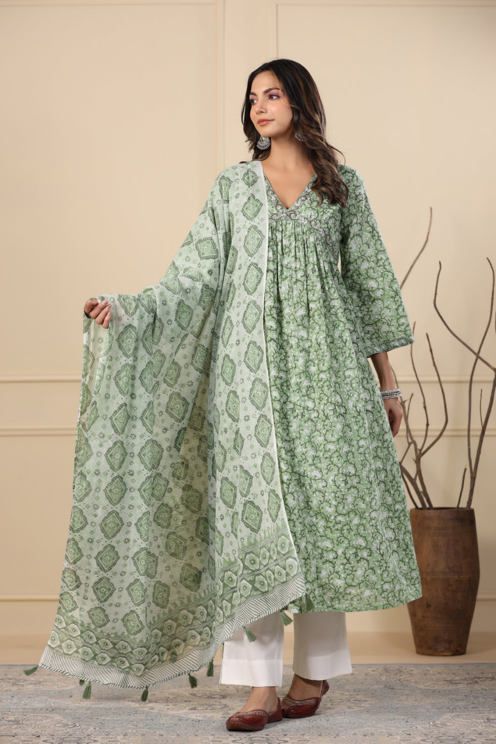 Grass Green Kurta Dupatta Set