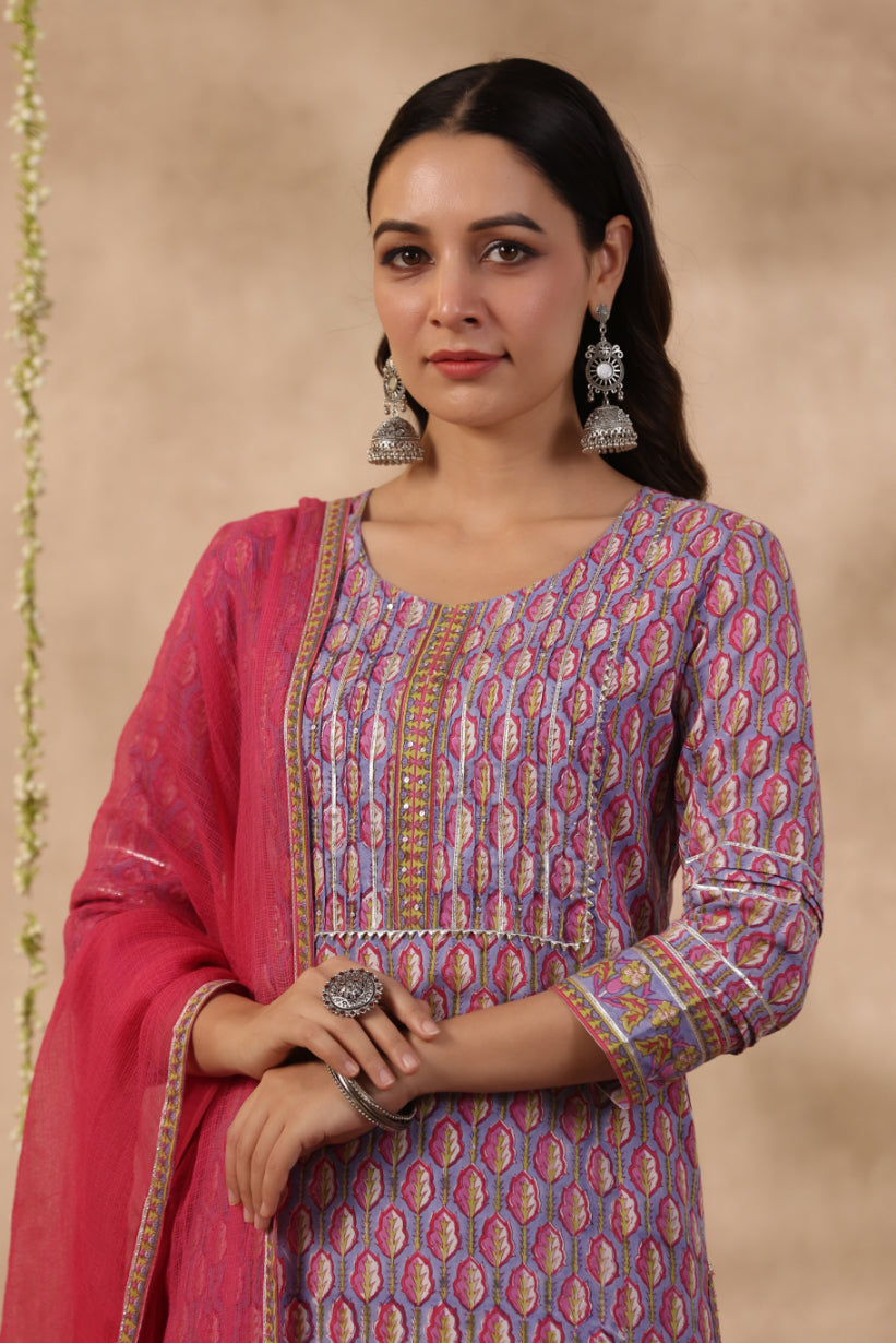 Shuddhi purple and red 3 piece kurta set