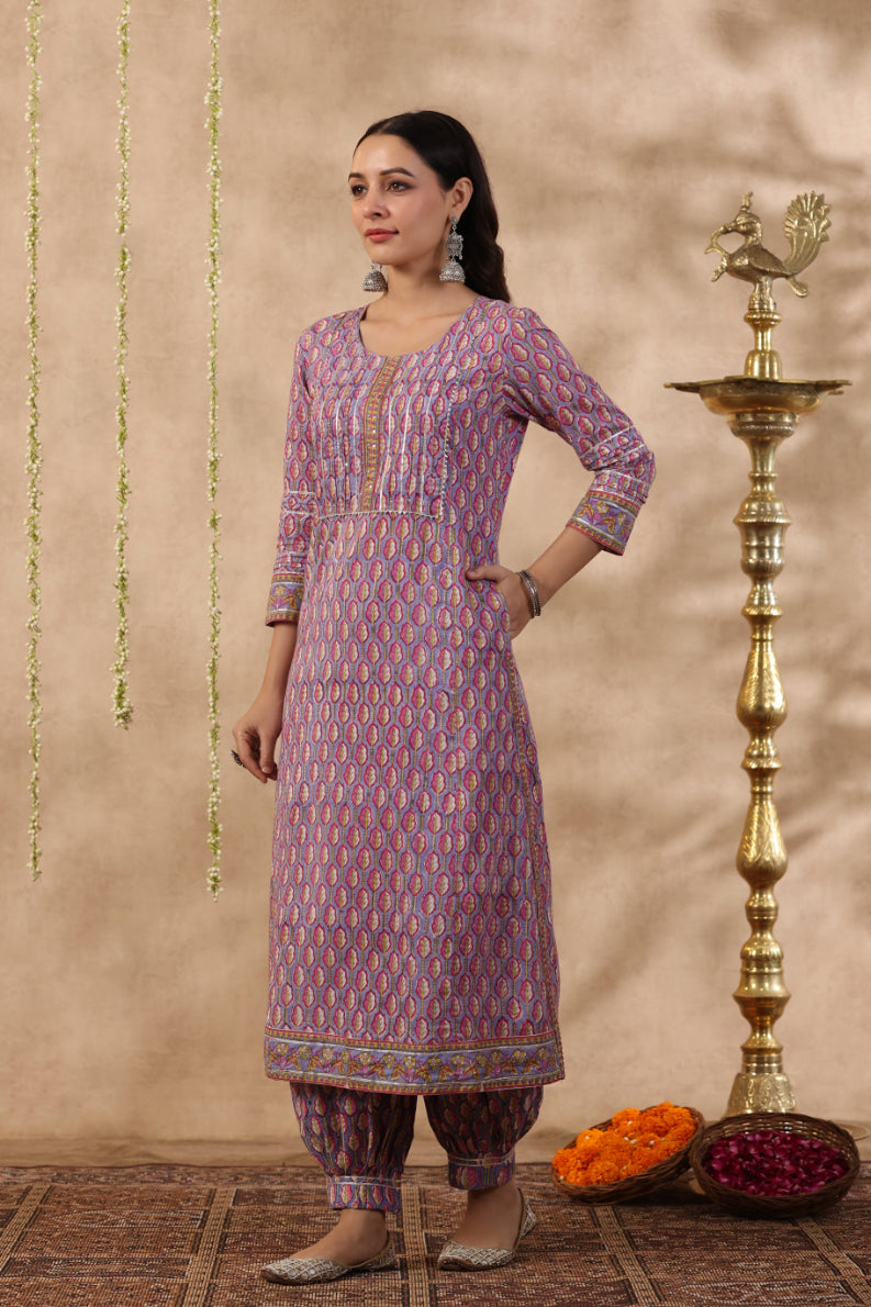 Shuddhi purple and red 3 piece kurta set