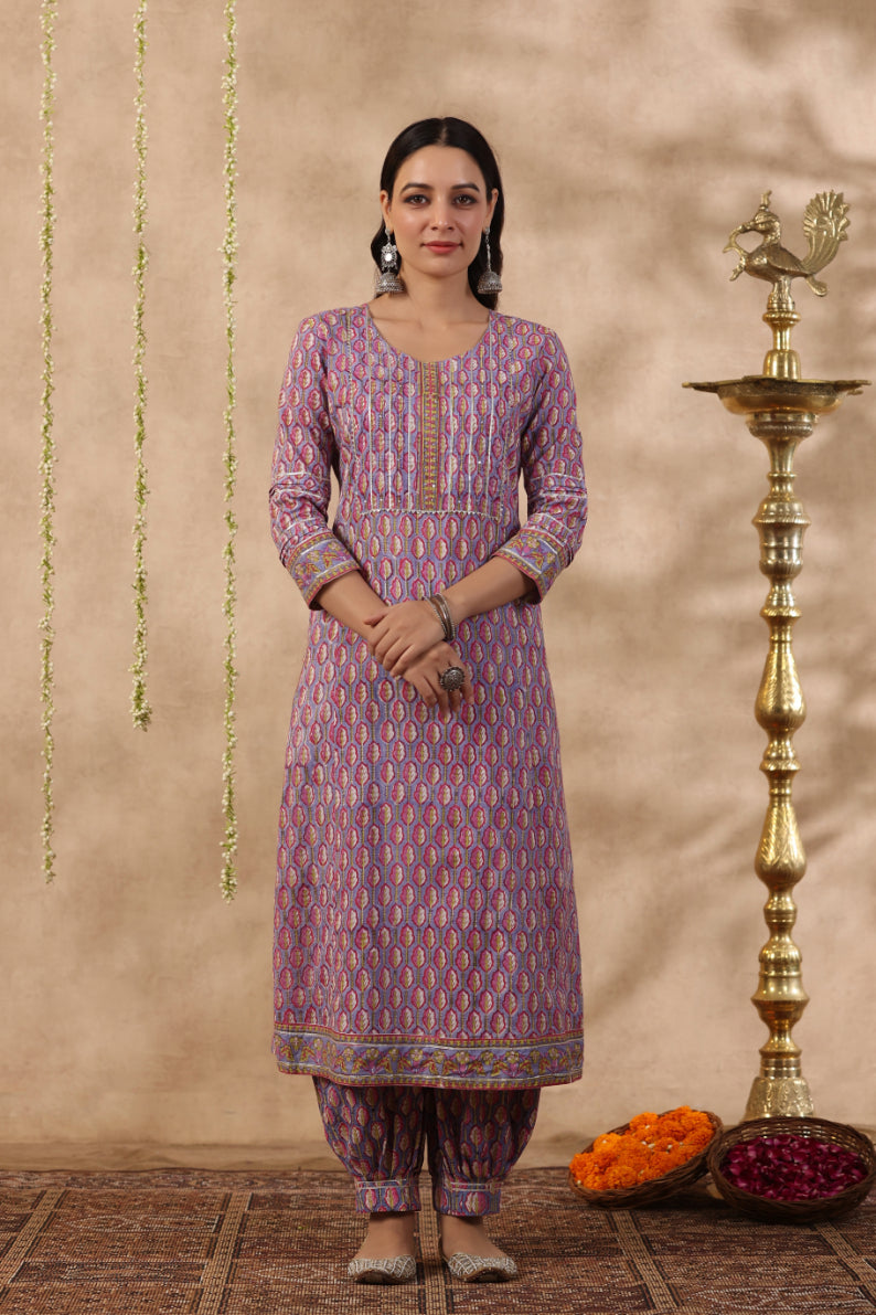 Shuddhi purple and red 3 piece kurta set