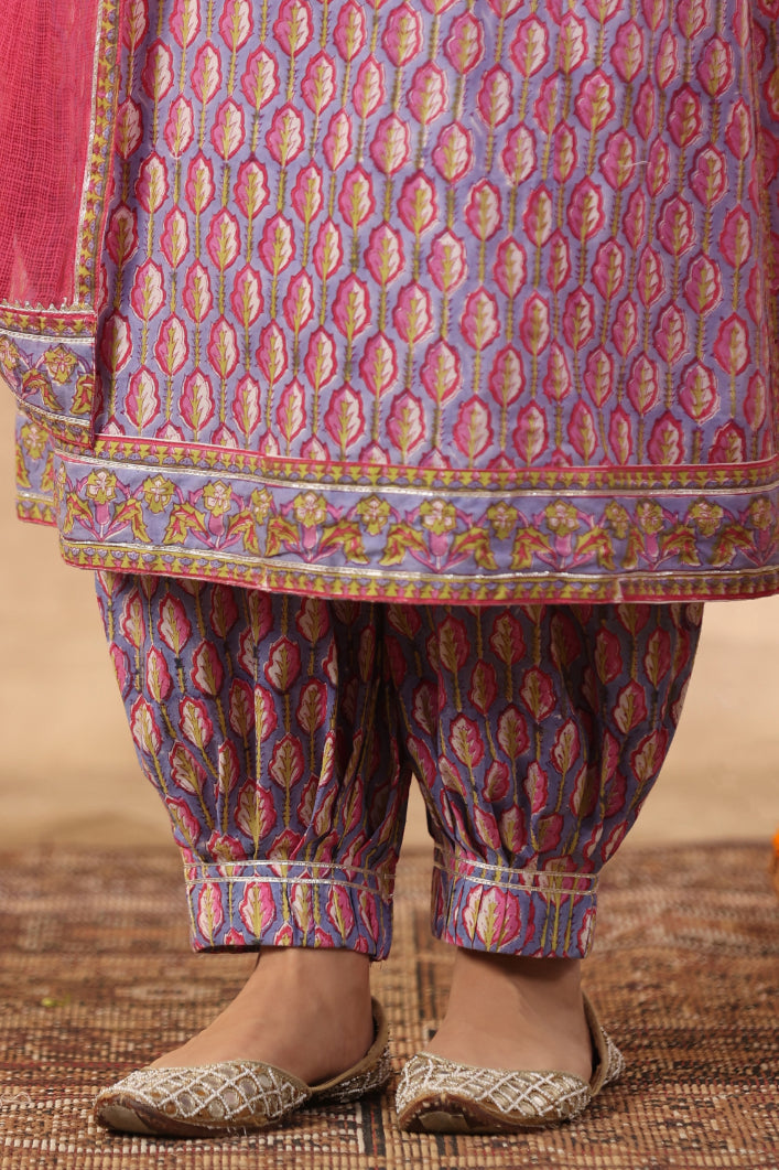 Shuddhi purple and red 3 piece kurta set