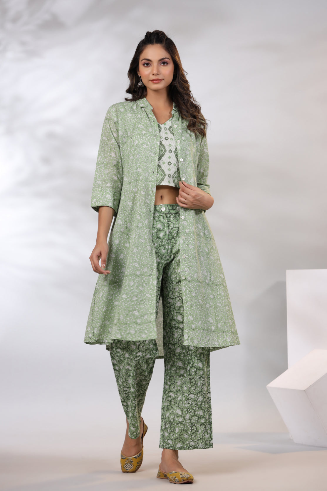 Grass Green 3-Piece Co-Ord Set With Shrug