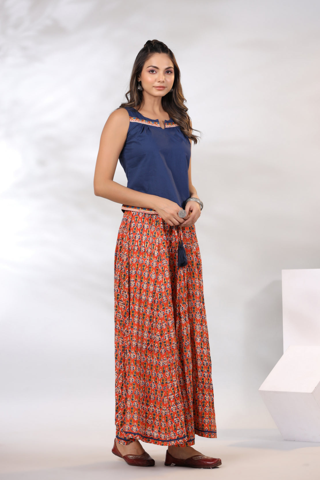 Tangarine Orange With Indigo Co-Ord Set