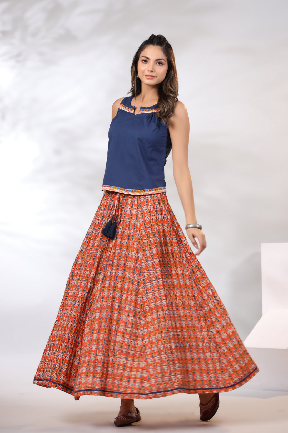 Tangarine Orange With Indigo Co-Ord Set