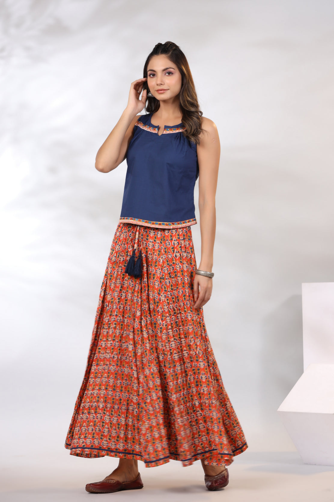 Tangarine Orange With Indigo Co-Ord Set