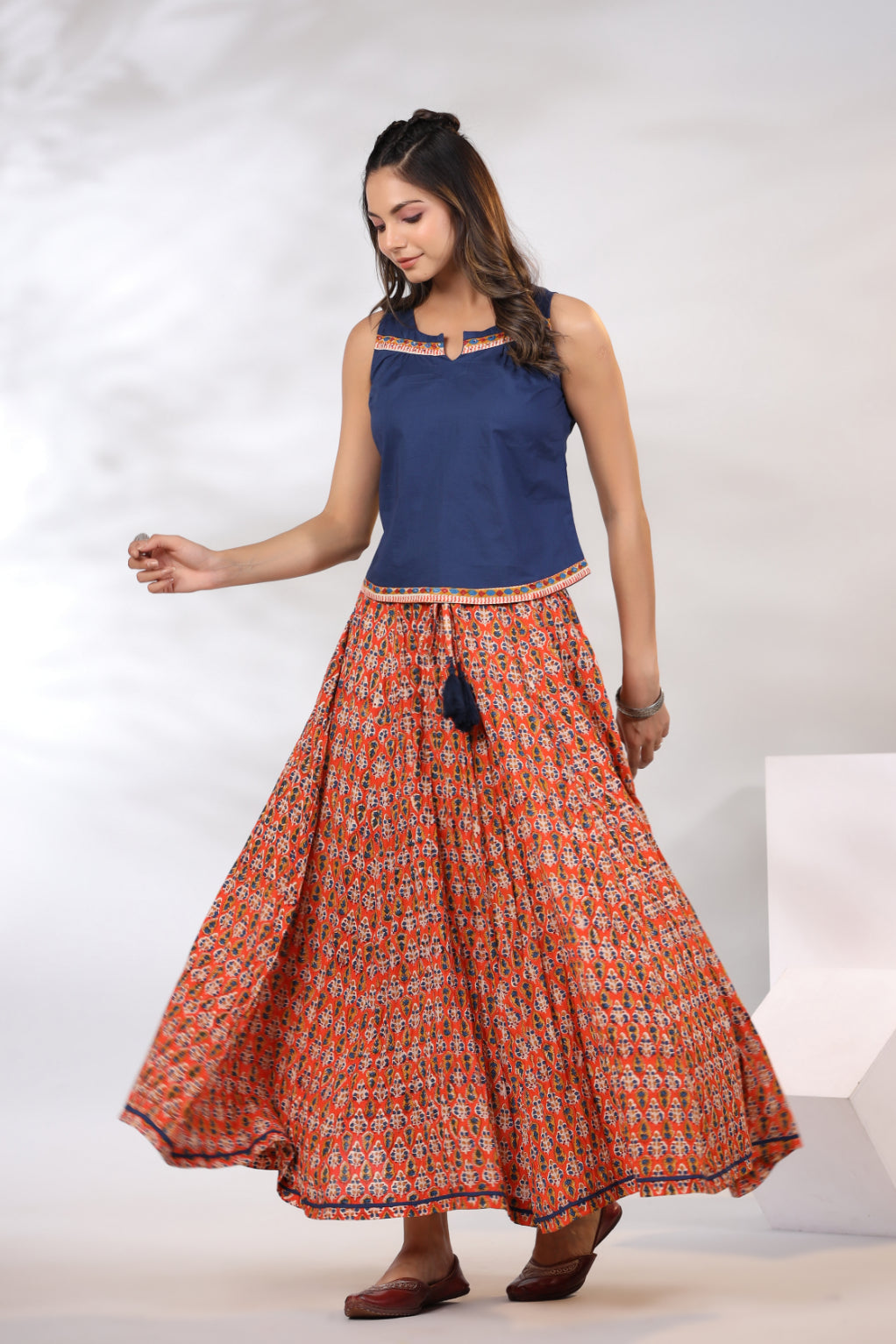 Tangarine Orange With Indigo Co-Ord Set