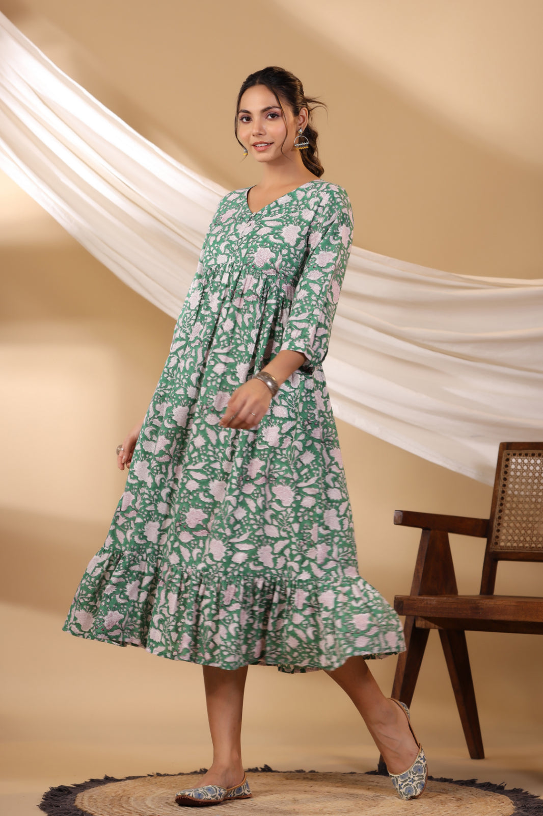 Forest Green Button Down Tier Dress