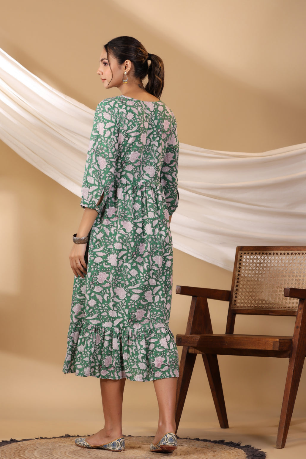 Forest Green Button Down Tier Dress