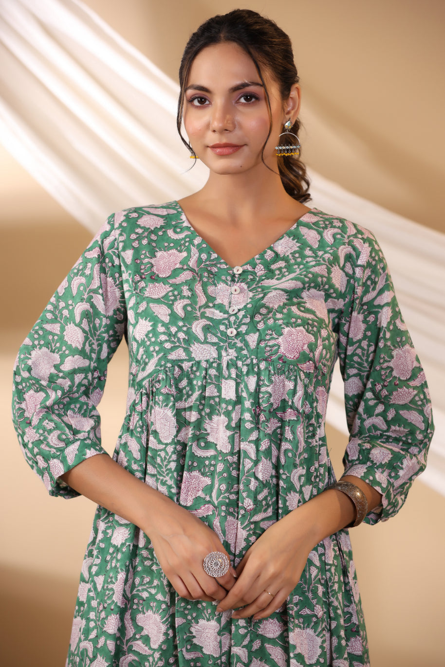 Forest Green Button Down Tier Dress