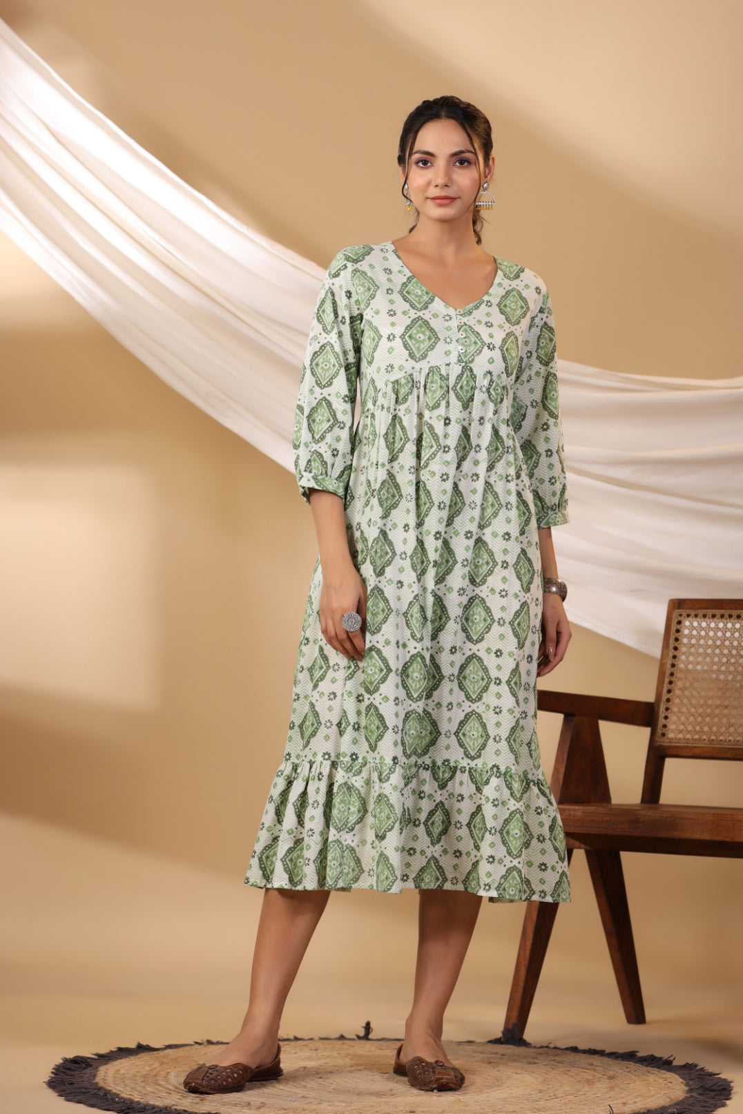 Grass Green Button Down Tier Dress