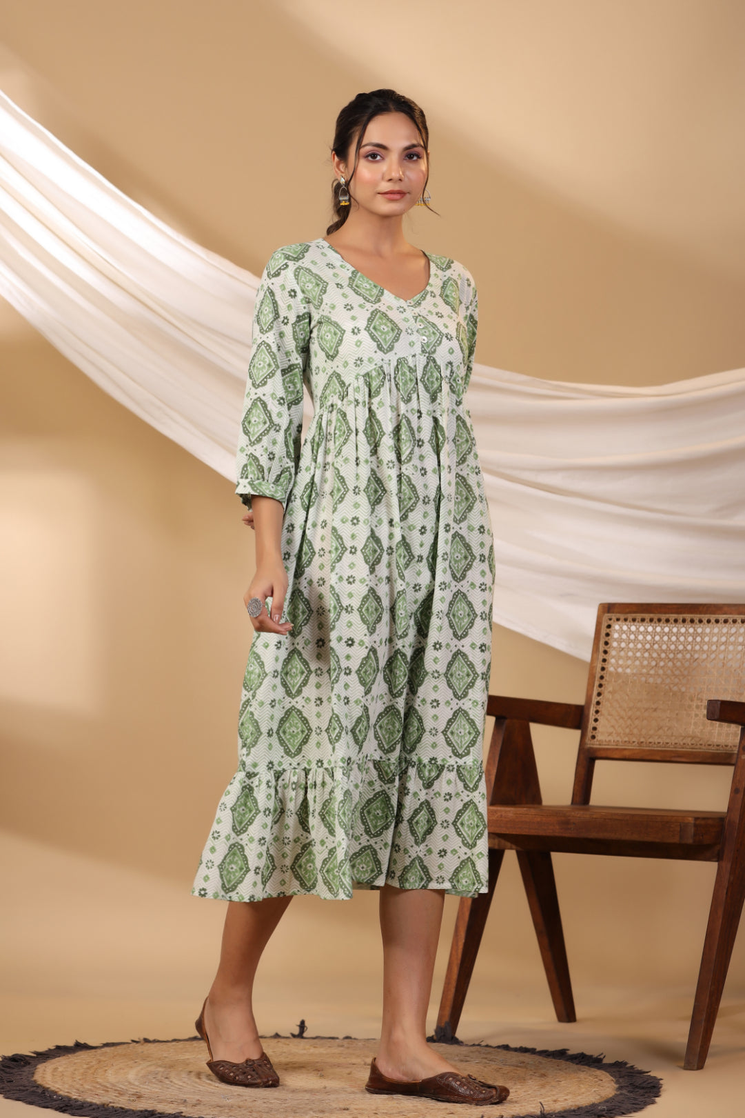 Grass Green Button Down Tier Dress