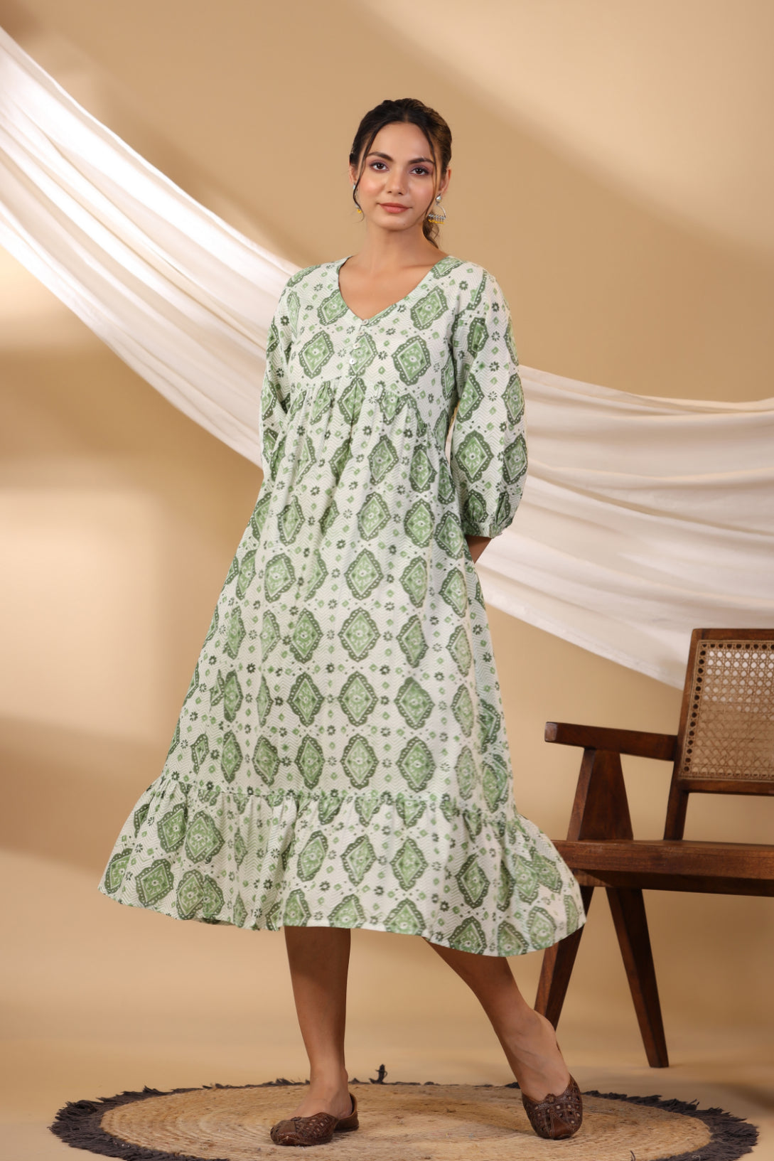 Grass Green Button Down Tier Dress