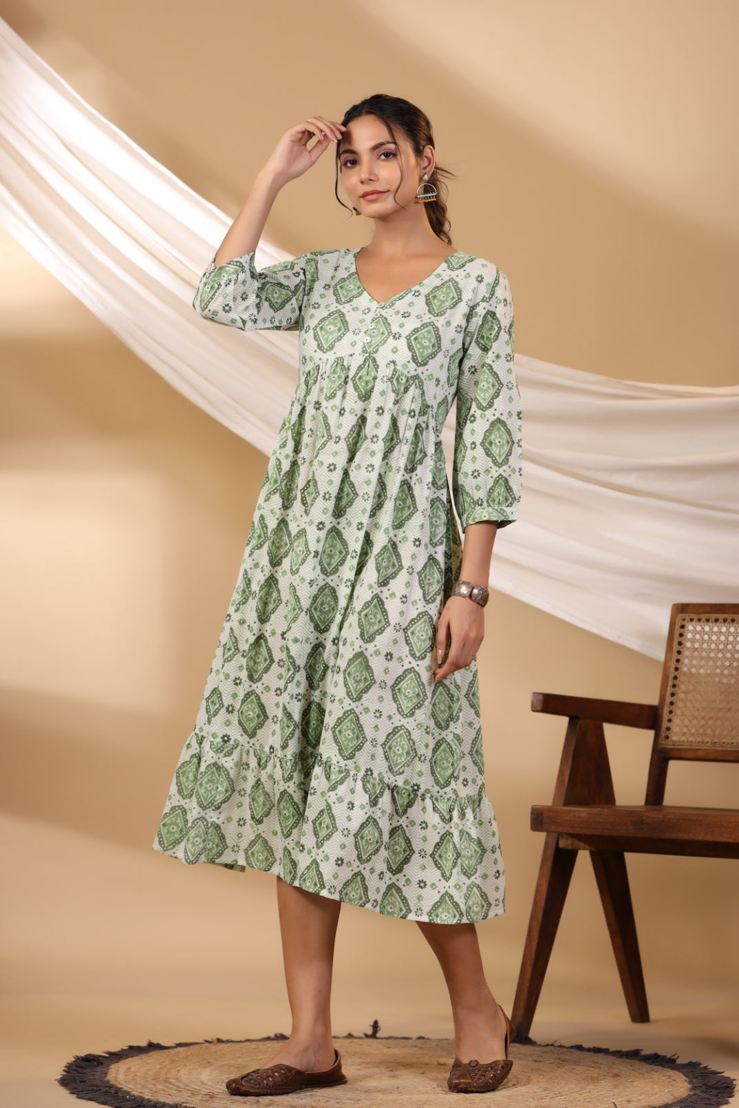 Grass Green Button Down Tier Dress